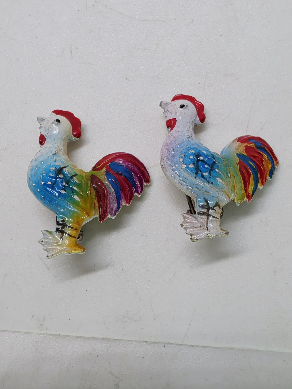 Vtg Rooster Chicken Pin Brooch Enamel Rhinestone Figural Scatter Farm Set Of 2